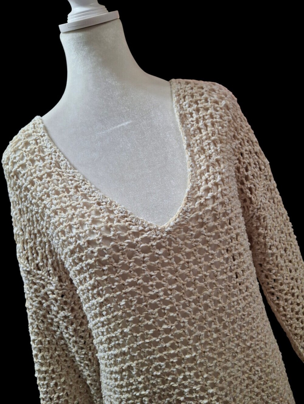 Lou & Grey Crochet Long Sleeve Open Knit Beige Tunic Cover-Up   Women Size Small - Picture 9 of 16
